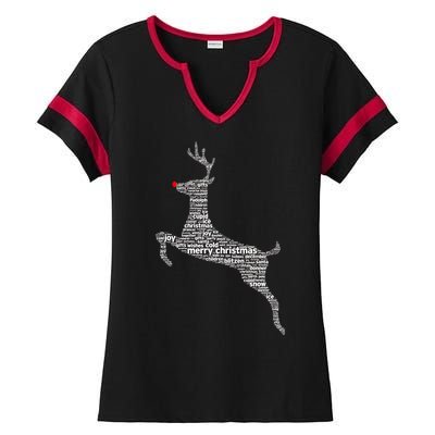 Wordy Reindeer Christmas Ladies Halftime Notch Neck Tee