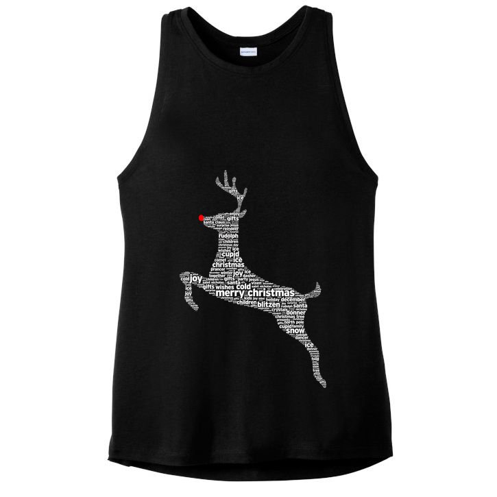 Wordy Reindeer Christmas Ladies PosiCharge Tri-Blend Wicking Tank