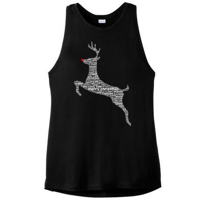 Wordy Reindeer Christmas Ladies PosiCharge Tri-Blend Wicking Tank