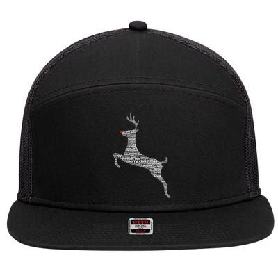 Wordy Reindeer Christmas 7 Panel Mesh Trucker Snapback Hat