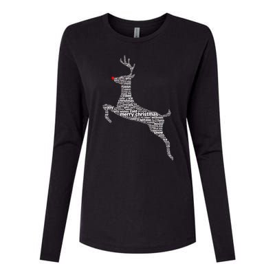 Wordy Reindeer Christmas Womens Cotton Relaxed Long Sleeve T-Shirt