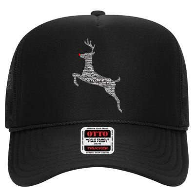 Wordy Reindeer Christmas High Crown Mesh Back Trucker Hat