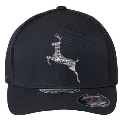 Wordy Reindeer Christmas Flexfit Unipanel Trucker Cap