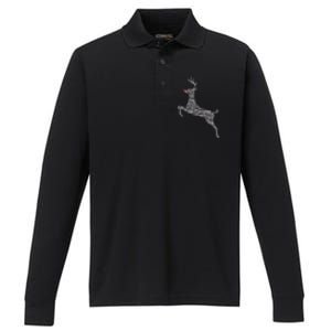 Wordy Reindeer Christmas Performance Long Sleeve Polo