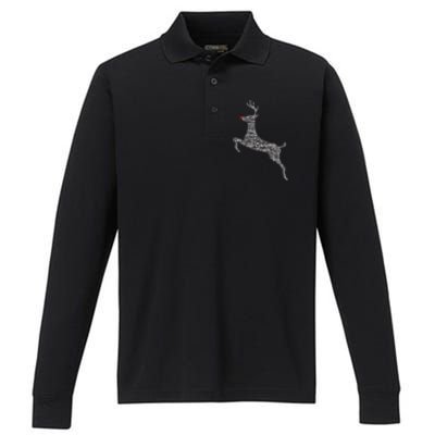 Wordy Reindeer Christmas Performance Long Sleeve Polo