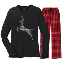 Wordy Reindeer Christmas Women's Long Sleeve Flannel Pajama Set 