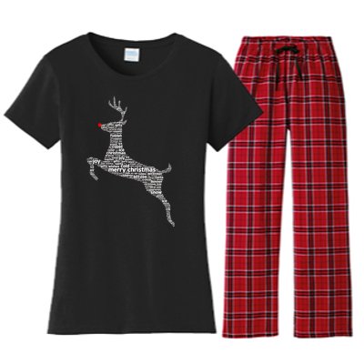 Wordy Reindeer Christmas Women's Flannel Pajama Set