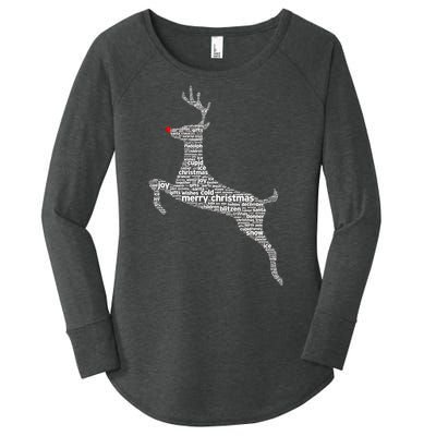 Wordy Reindeer Christmas Women's Perfect Tri Tunic Long Sleeve Shirt