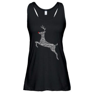 Wordy Reindeer Christmas Ladies Essential Flowy Tank