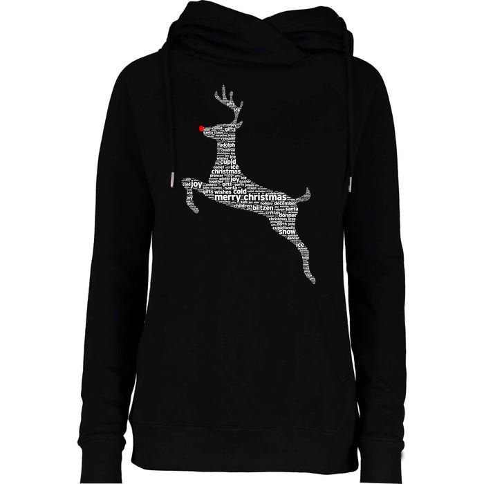 Wordy Reindeer Christmas Womens Funnel Neck Pullover Hood