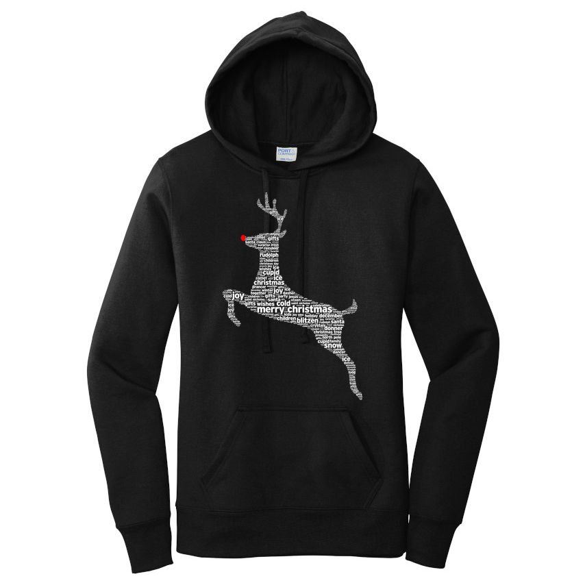 Wordy Reindeer Christmas Women's Pullover Hoodie