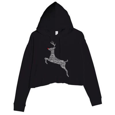 Wordy Reindeer Christmas Crop Fleece Hoodie