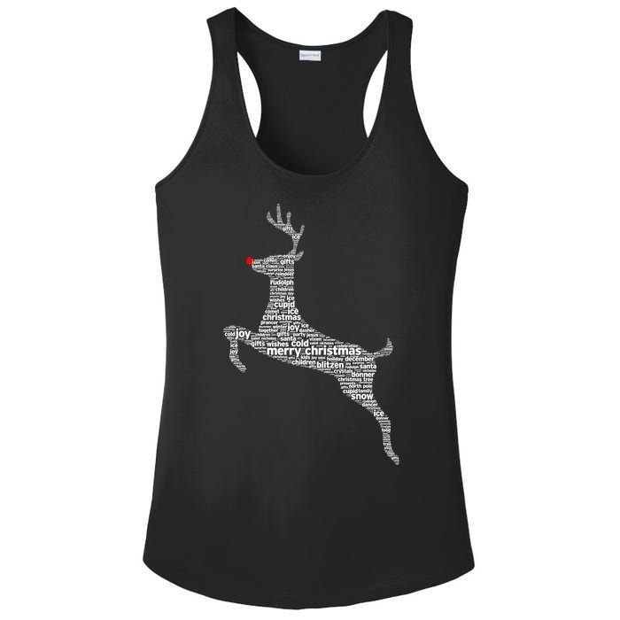 Wordy Reindeer Christmas Ladies PosiCharge Competitor Racerback Tank