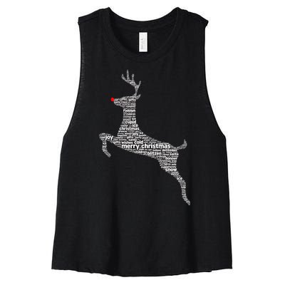 Wordy Reindeer Christmas Women's Racerback Cropped Tank