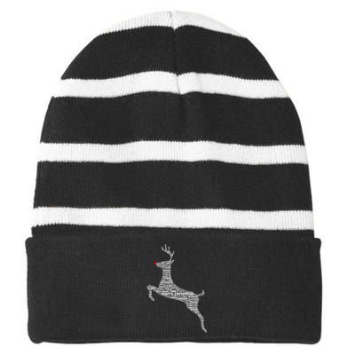 Wordy Reindeer Christmas Striped Beanie with Solid Band