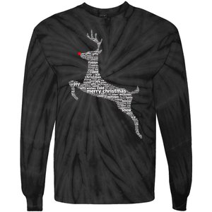 Wordy Reindeer Christmas Tie-Dye Long Sleeve Shirt