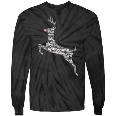 Wordy Reindeer Christmas Tie-Dye Long Sleeve Shirt