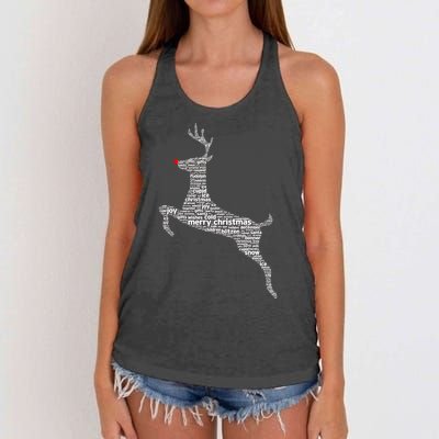 Wordy Reindeer Christmas Women's Knotted Racerback Tank