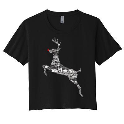 Wordy Reindeer Christmas Women's Crop Top Tee