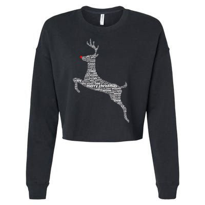 Wordy Reindeer Christmas Cropped Pullover Crew