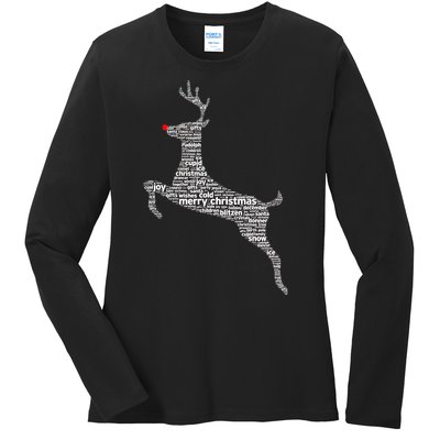 Wordy Reindeer Christmas Ladies Long Sleeve Shirt