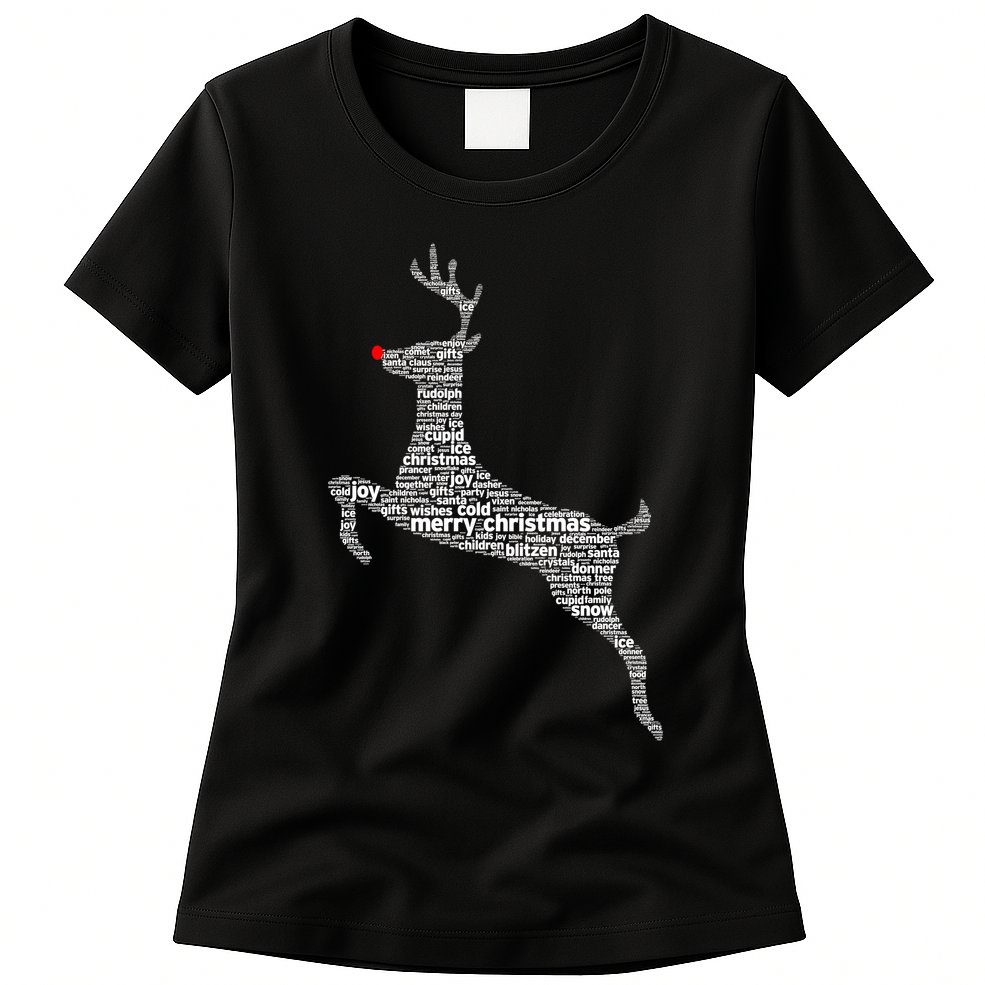 Wordy Reindeer Christmas Womens T-Shirt
