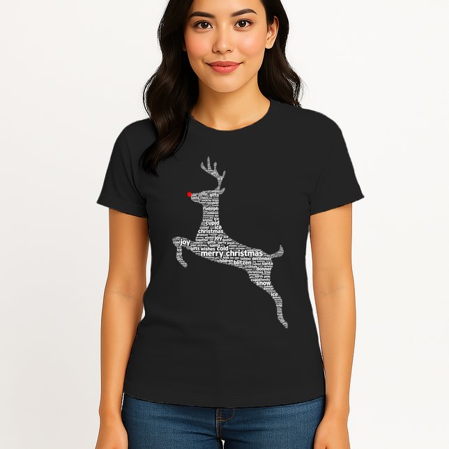 Wordy Reindeer Christmas Womens T-Shirt