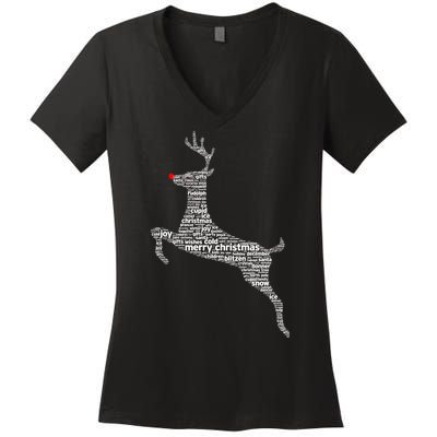 Wordy Reindeer Christmas Women's V-Neck T-Shirt