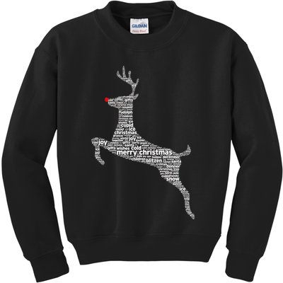 Wordy Reindeer Christmas Kids Sweatshirt