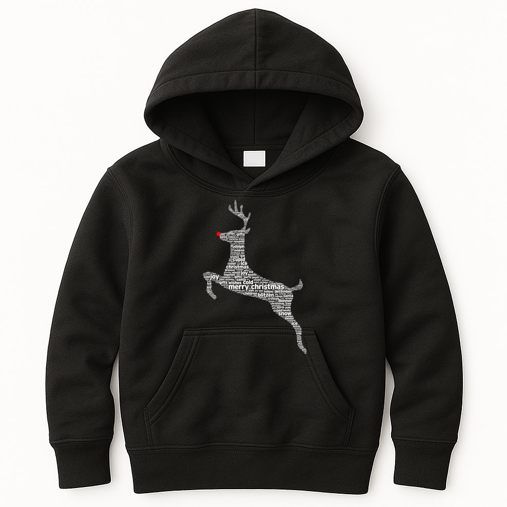Wordy Reindeer Christmas Kids Hoodie