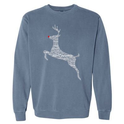 Wordy Reindeer Christmas Garment-Dyed Sweatshirt