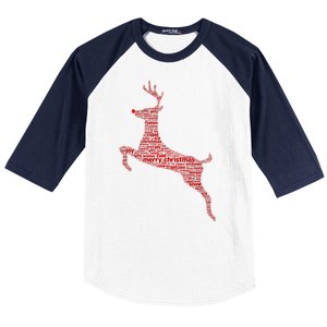 Wordy Reindeer Christmas Baseball Sleeve Shirt