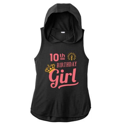 10th Birthday Girl Ladies PosiCharge Tri-Blend Wicking Draft Hoodie Tank