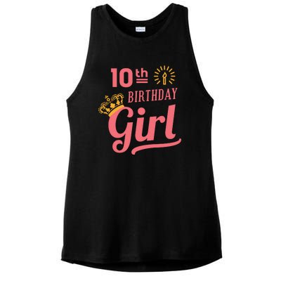 10th Birthday Girl Ladies PosiCharge Tri-Blend Wicking Tank