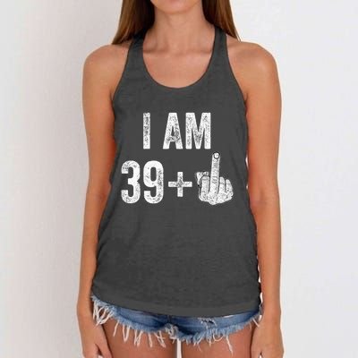 1981 1982 Birthday  Male Him Fun 40 Funny 40th Birthday Women's Knotted Racerback Tank