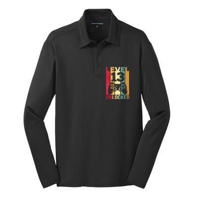 13yr 13 Birthday Son Funny Gamer 13th Years Old Birthday Silk Touch Performance Long Sleeve Polo