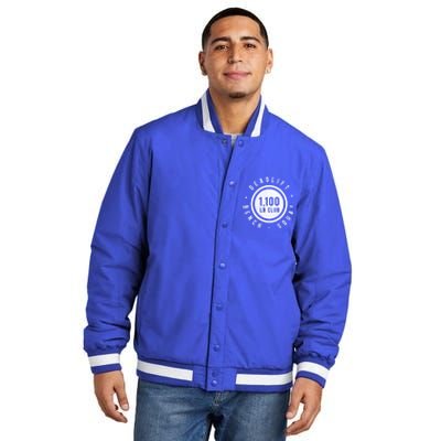 1 100lb Club Powerlifting Gym Elite Strength Workout Novelty Funny Gift Insulated Varsity Jacket