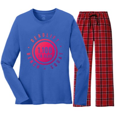 1 100lb Club Powerlifting Gym Elite Strength Workout Novelty Funny Gift Women's Long Sleeve Flannel Pajama Set 