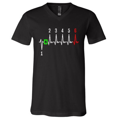 1n23456 1 Down 6 Up Motorcycle Shift Pattern V-Neck T-Shirt