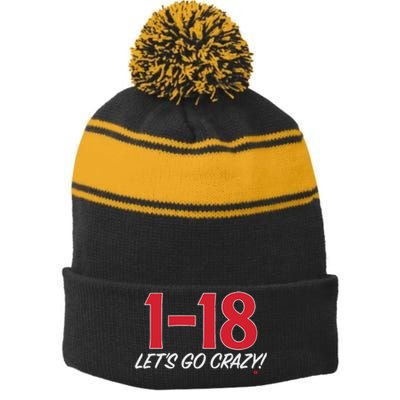 1 18 Let’s Go Crazy Stripe Pom Pom Beanie