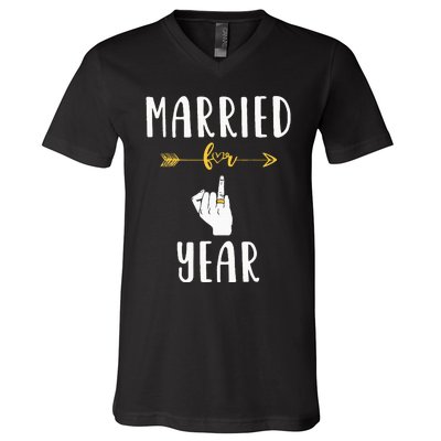 1st 1 Year Wedding Anniversary Gift Married Husband Wife V-Neck T-Shirt