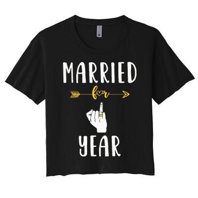 1st 1 Year Wedding Anniversary Gift Married Husband Wife Women's Crop Top Tee