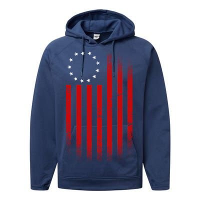 13 Colonies Betty Ross Vintage Flag Performance Fleece Hoodie