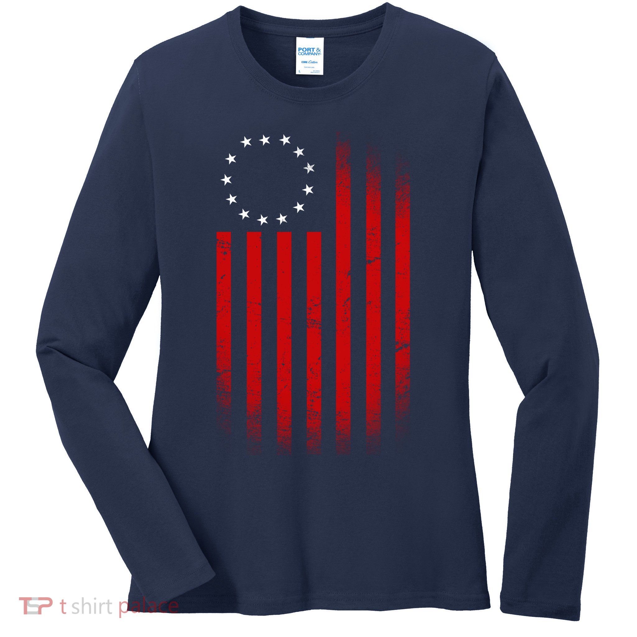 13 Colonies Betty Ross Vintage Flag Ladies Long Sleeve Shirt