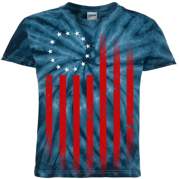 13 Colonies Betty Ross Vintage Flag Kids Tie-Dye T-Shirt