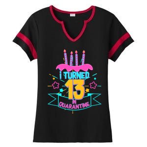 13th Birthday I Turned 13 In Quarantine Pink Frosting Ladies Halftime Notch Neck Tee