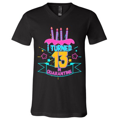 13th Birthday I Turned 13 In Quarantine Pink Frosting V-Neck T-Shirt