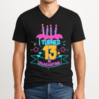 13th Birthday I Turned 13 In Quarantine Pink Frosting V-Neck T-Shirt