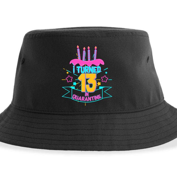 13th Birthday I Turned 13 In Quarantine Pink Frosting Sustainable Bucket Hat