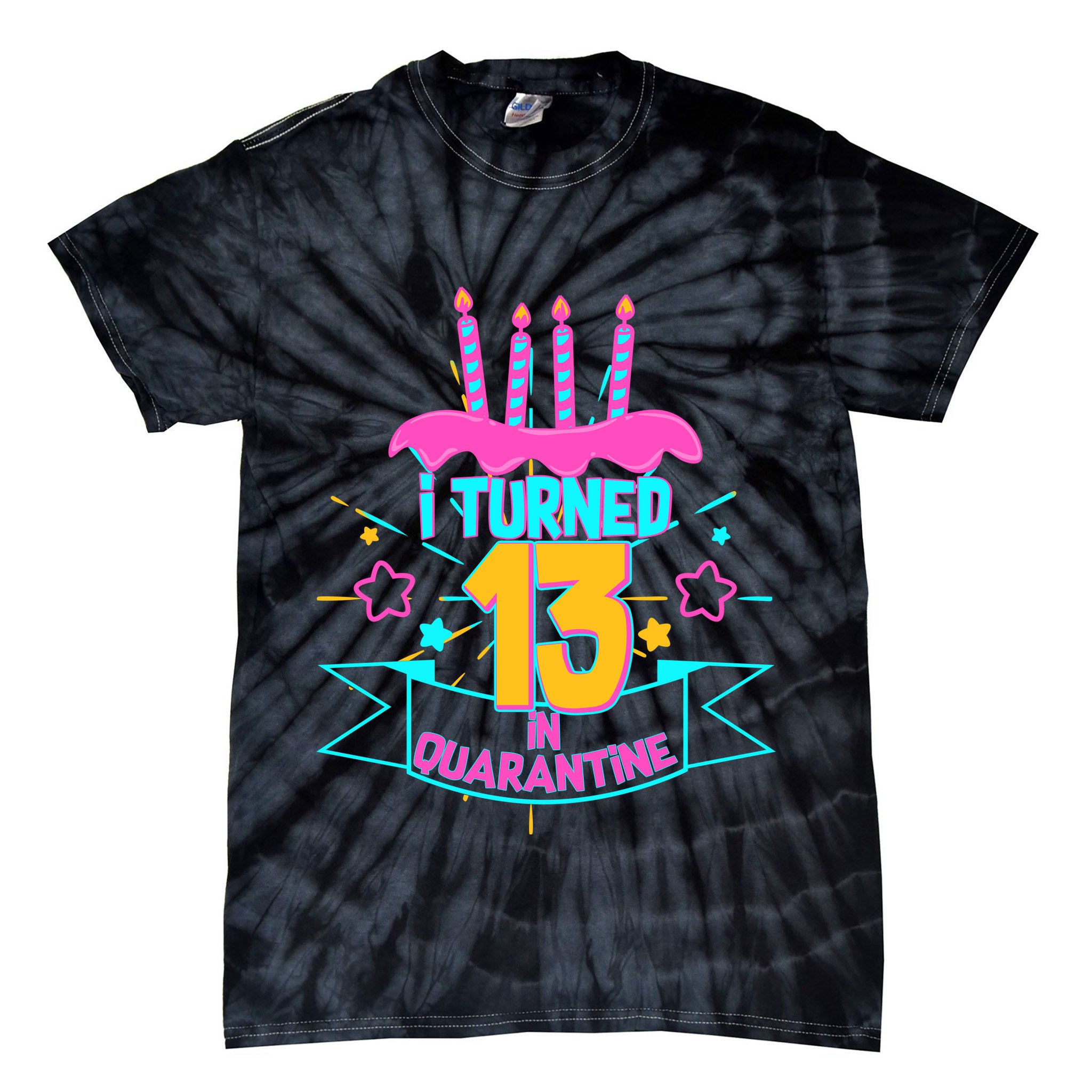 13th Birthday I Turned 13 In Quarantine Pink Frosting Tie-Dye T-Shirt